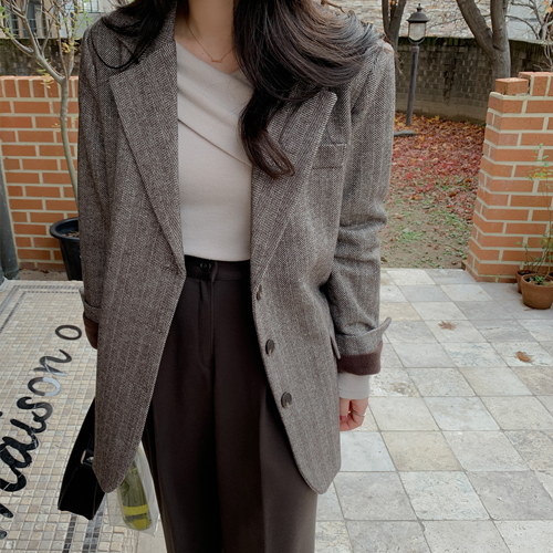 minibbong-브레드 윈터 헤링본 하프자켓 (울30+플리스기모안감)♡韓國女裝外套